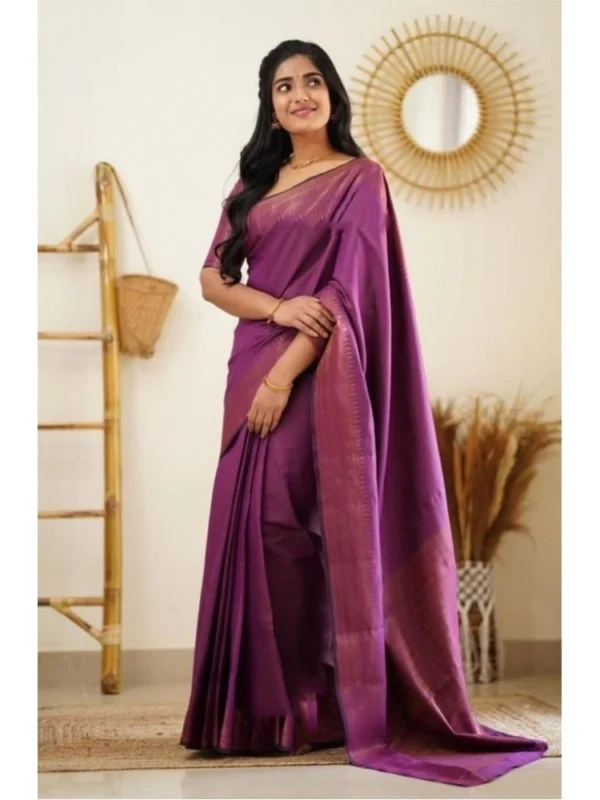 Women's Litchi silk Printed Saree With Unstitched Blouse (Purple)
