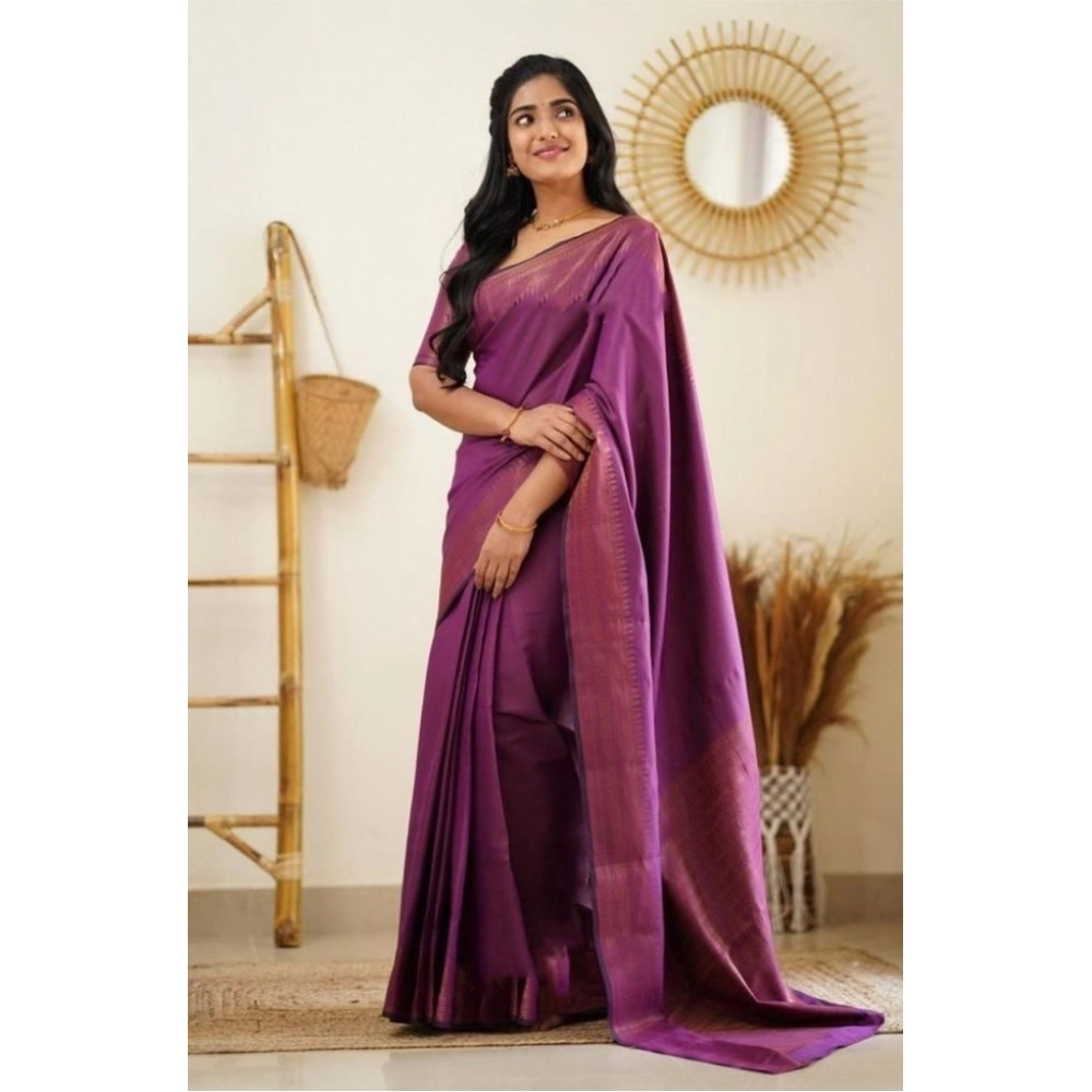 BSB233-SASYYYH-4068-PUR-Main-1000x1000-1.webp Women's Litchi silk Printed Saree With Unstitched Blouse (Purple) - Image 1