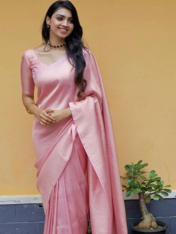 Women's Litchi silk Printed Saree With Unstitched Blouse (Light Pink)