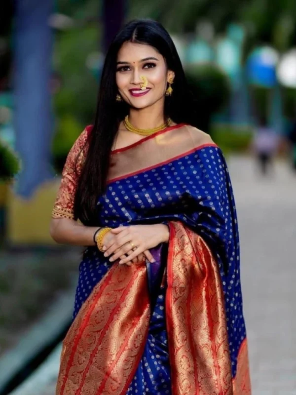 Women's Litchi silk Printed Saree With Unstitched Blouse (Blue)