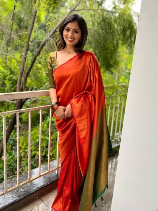 Women's Litchi silk Printed Saree With Unstitched Blouse (Red)