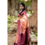 Women's Litchi silk Printed Saree With Unstitched Blouse (Beige) - Image 3