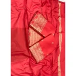 Women's Litchi silk Printed Saree With Unstitched Blouse (Red) - Image 2