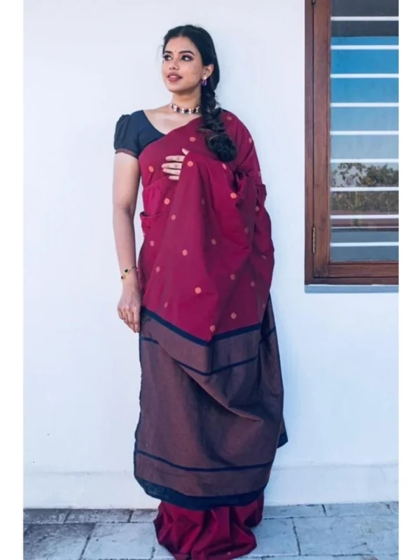 Women's Litchi silk Printed Saree With Unstitched Blouse (Red)