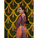 Women's Litchi silk Printed Saree With Unstitched Blouse (Orange) - Image 2