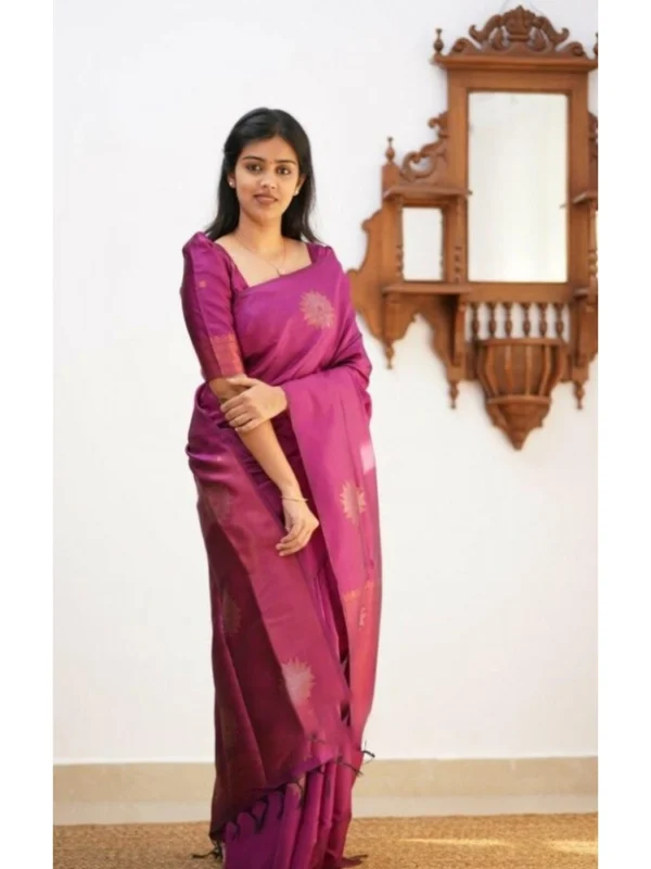 Women's Litchi silk Printed Saree With Unstitched Blouse (Dark Pink)