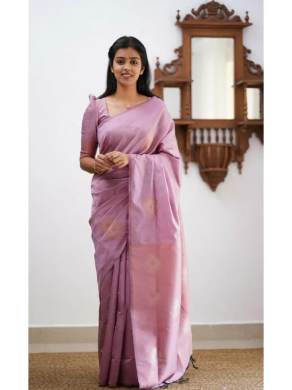 Women's Litchi silk Printed Saree With Unstitched Blouse (Light Pink)
