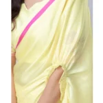 Women's Soft Crepe Silk Printed Ready To Wear Saree With Unstitched Blouse 5.5Mtr (Light Yellow) - Image 2