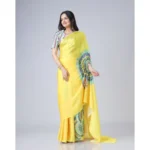 Women's Soft Crepe Silk Printed Ready To Wear Saree With Unstitched Blouse 5.5Mtr (Yellow) - Image 3