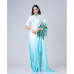 Women's Soft Crepe Silk Printed Ready To Wear Saree With Unstitched Blouse 5.5Mtr (Sky Blue) - Image 3