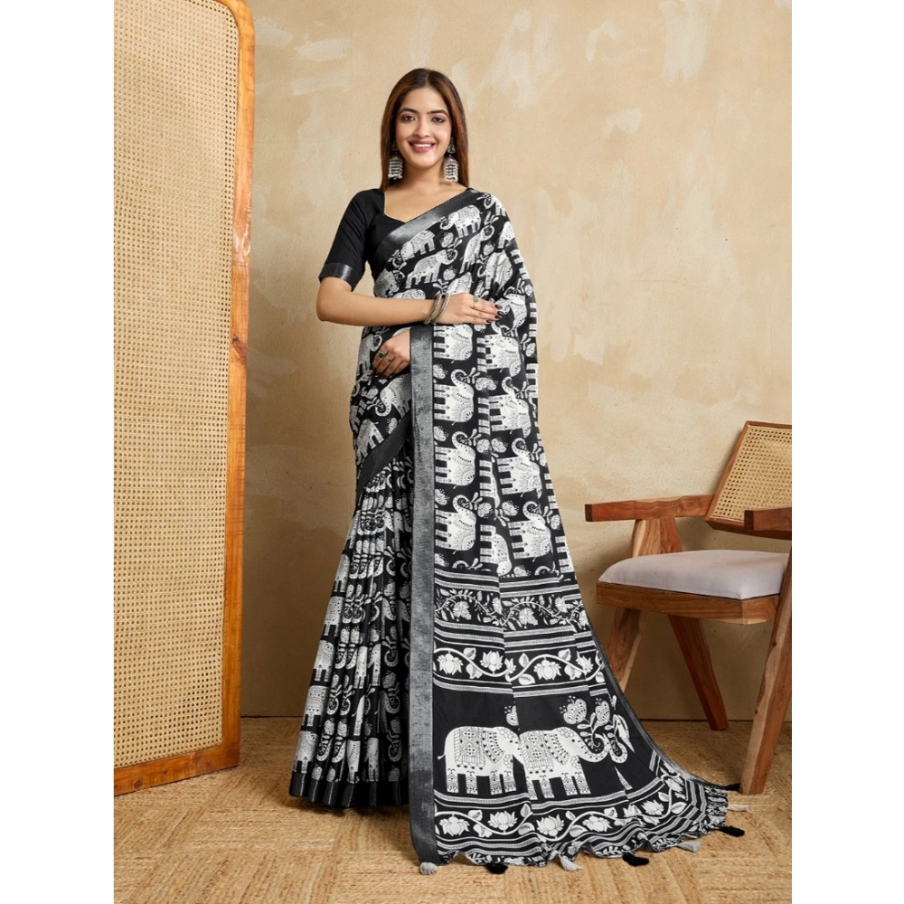 PID-62366-Generic-Womens-Silk-Blend-Printed-Saree-With-Unstitched-Blouse-5-5-Mtr-Black-1-1000x1000-1.webp Women's Silk Blend Printed Saree With Unstitched Blouse 5.5Mtr (Black) - Image 1