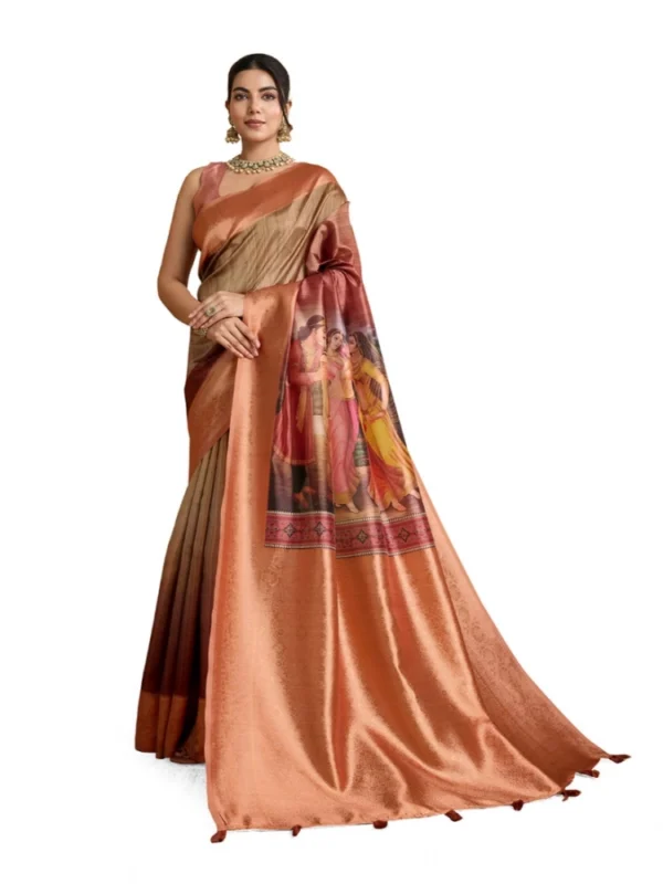 Women's Silk Printed Saree With Unstitched Blouse 5.5Mtr (Peach)
