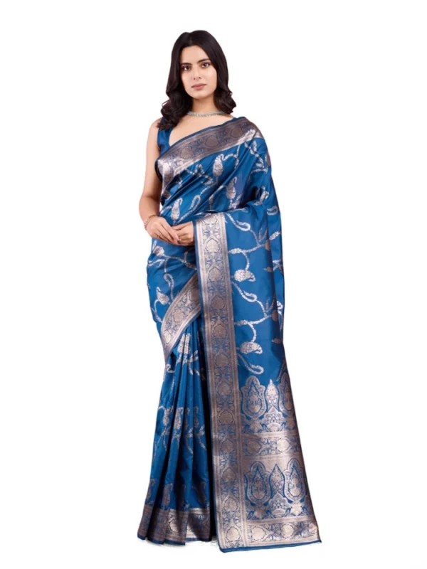 Women's Banarasi Silk Printed Saree With Unstitched Blouse 5.5Mtr (Pinch)