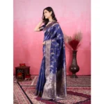 Women's Banarasi Silk Printed Saree With Unstitched Blouse 5.5Mtr (Blue) - Image 4