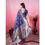 Women's Banarasi Silk Printed Saree With Unstitched Blouse 5.5Mtr (Blue) - Image 3