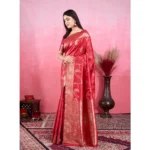 Women's Banarasi Silk Printed Saree With Unstitched Blouse 5.5Mtr (Red) - Image 2