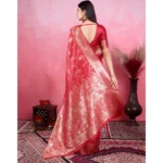 Women's Banarasi Silk Printed Saree With Unstitched Blouse 5.5Mtr (Red) - Image 4