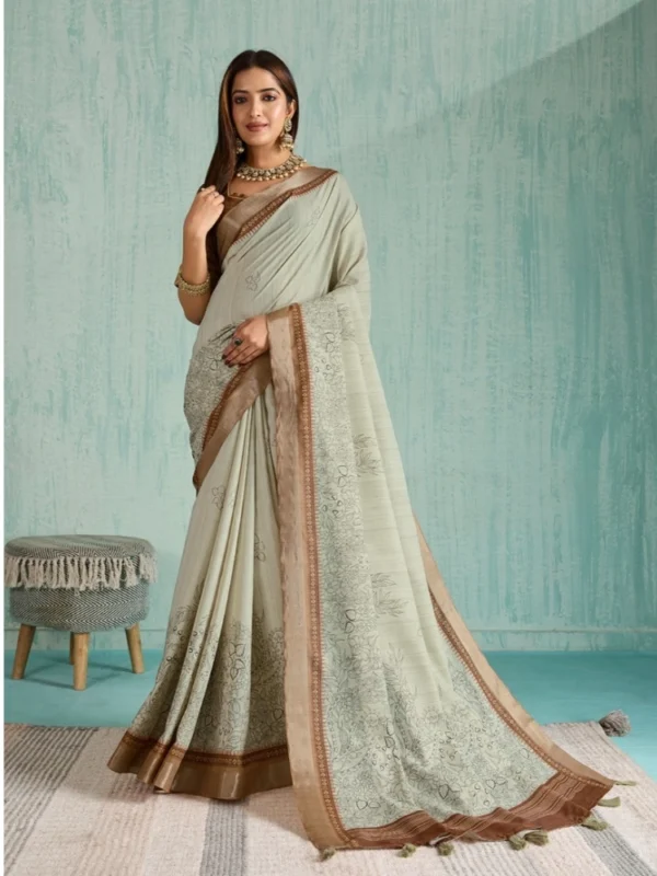 Women's Silk Blend Printed Saree With Unstitched Blouse 5.5Mtr (Green)