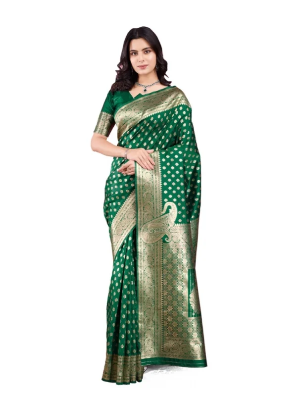 Women's Banarasi Silk Printed Saree With Unstitched Blouse 5.5Mtr (Green)