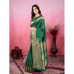 Women's Banarasi Silk Printed Saree With Unstitched Blouse 5.5Mtr (Green) - Image 4