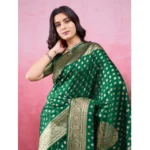 Women's Banarasi Silk Printed Saree With Unstitched Blouse 5.5Mtr (Green) - Image 2