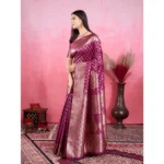 Women's Banarasi Silk Printed Saree With Unstitched Blouse 5.5Mtr (Wine) - Image 4