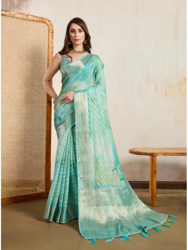 Women's Viscose Printed Saree With Unstitched Blouse 5.5Mtr (Green)