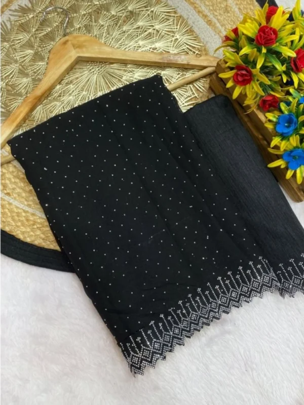 Women's Georgette Stone Work Saree With Unstitched Blouse 5.5Mtr (Black)