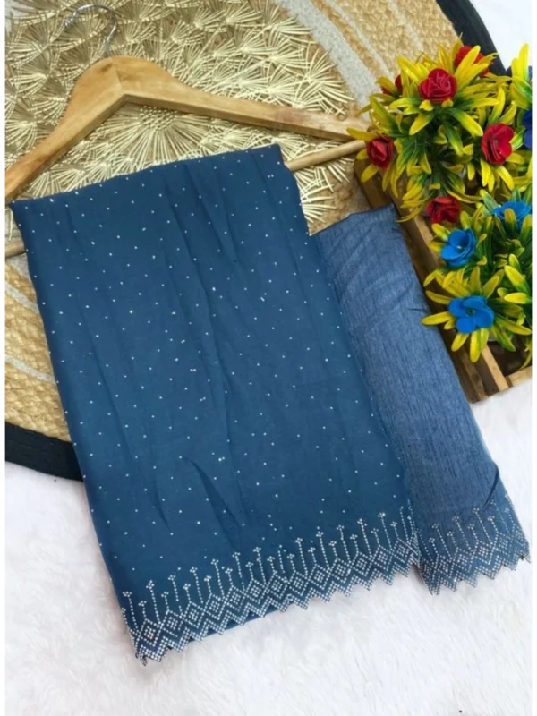 Women's Georgette Stone Work Saree With Unstitched Blouse 5.5Mtr (Grey)