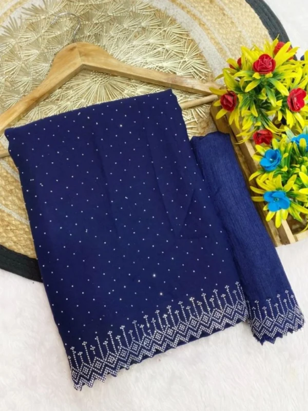 Women's Georgette Stone Work Saree With Unstitched Blouse 5.5Mtr (Blue)