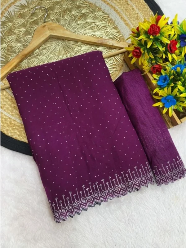Women's Georgette Stone Work Saree With Unstitched Blouse 5.5Mtr (Purple)
