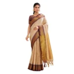 Women's Silk Blended Jaquard Woven Saree With Unstitched Blouse 5.5Mtr (Beige) - Image 2