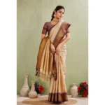 Women's Silk Blended Jaquard Woven Saree With Unstitched Blouse 5.5Mtr (Beige) - Image 3