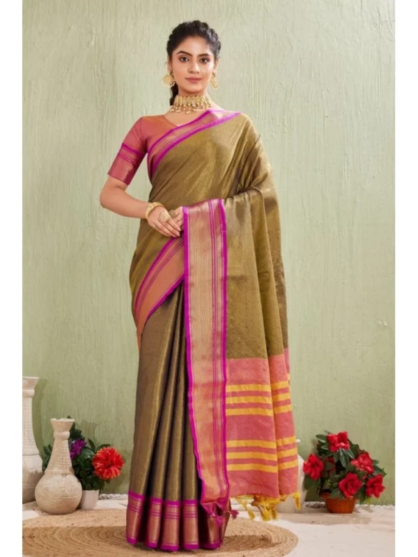 Women's Silk Blended Jaquard Woven Saree With Unstitched Blouse 5.5Mtr (Green)