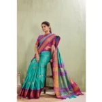 Women's Silk Blended Jaquard Woven Saree With Unstitched Blouse 5.5Mtr (Light Blue) - Image 3