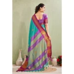 Women's Silk Blended Jaquard Woven Saree With Unstitched Blouse 5.5Mtr (Light Blue) - Image 4