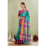 Women's Silk Blended Jaquard Woven Saree With Unstitched Blouse 5.5Mtr (Light Blue) - Image 5