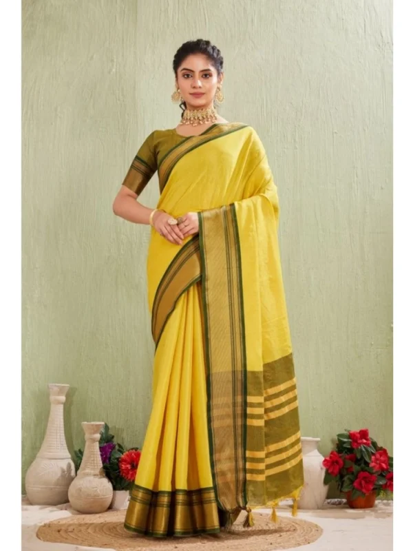 Women's Silk Blended Jaquard Woven Saree With Unstitched Blouse 5.5Mtr (Yellow)