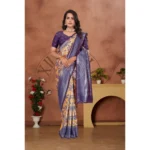 Women's Banarasi Silk Jaquard Woven Saree With Unstitched Blouse 5.5Mtr (Orange) - Image 5