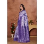 Women's Banarasi Silk Jaquard Woven Saree With Unstitched Blouse 5.5Mtr (Purple) - Image 5