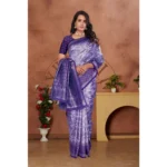 Women's Banarasi Silk Jaquard Woven Saree With Unstitched Blouse 5.5Mtr (Purple) - Image 4