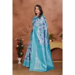 Women's Banarasi Silk Jaquard Woven Saree With Unstitched Blouse 5.5Mtr (Light Blue) - Image 4