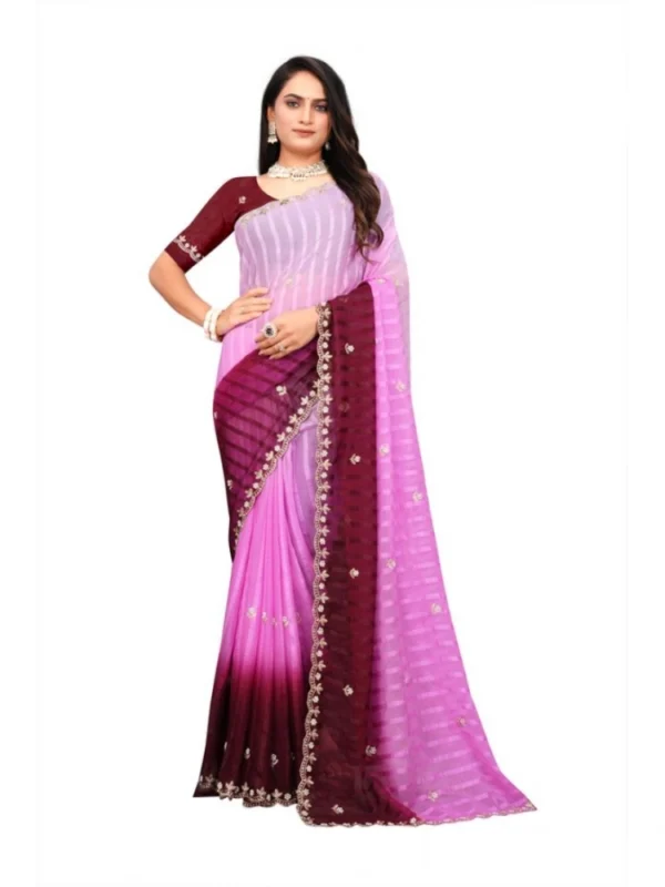 Women's Chiffon Embroidred Saree With Unstitched Blouse 5.5Mtr (Pink)