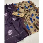 Women's Linen Printed Saree With Unstitched Blouse 5.5Mtr (Purple) - Image 3