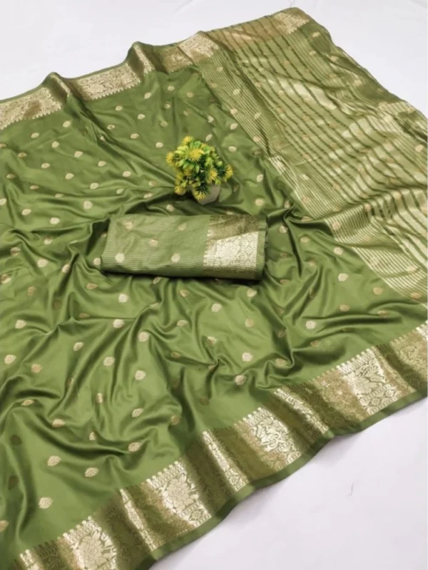 Women's Jacquard Silk Jaquard Woven Saree With Unstitched Blouse 5.5Mtr (Green)