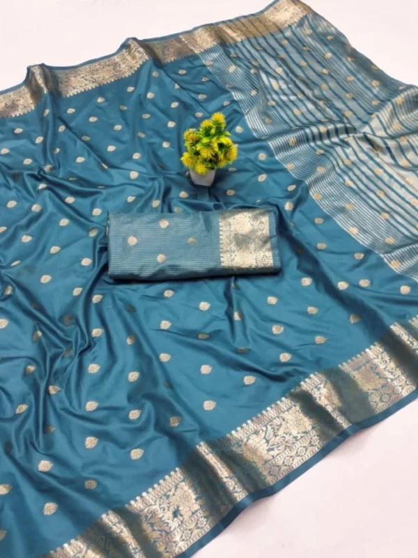 Women's Jacquard Silk Jaquard Woven Saree With Unstitched Blouse 5.5Mtr (Light Blue)
