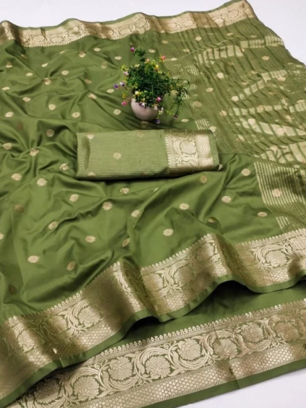 Women's Jacquard Silk Jaquard Woven Saree With Unstitched Blouse 5.5Mtr (Green)