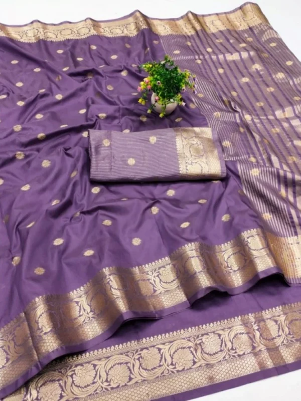 Women's Jacquard Silk Jaquard Woven Saree With Unstitched Blouse 5.5Mtr (Purple)