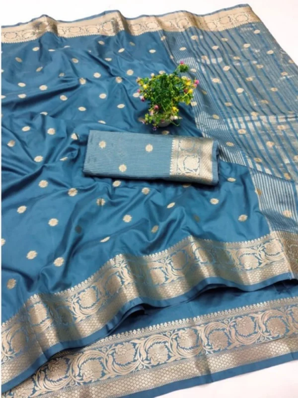 Women's Jacquard Silk Jaquard Woven Saree With Unstitched Blouse 5.5Mtr (Light Blue)