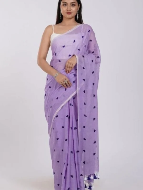 Women's Linen Printed Saree With Unstitched Blouse 5.5Mtr (Purple)